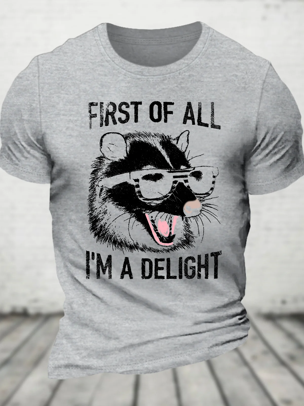 Vintage First Of All I'm A Delight Retro Funny Raccoon Cotton T-shirt