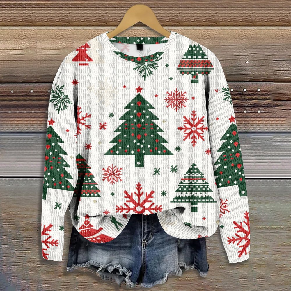 Crew Neck Christmas Tree Loose Casual Sweater