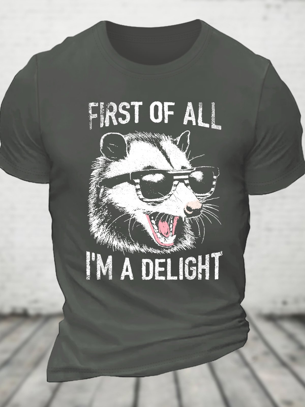 Vintage First Of All I'm A Delight Retro Funny Raccoon Cotton T-shirt