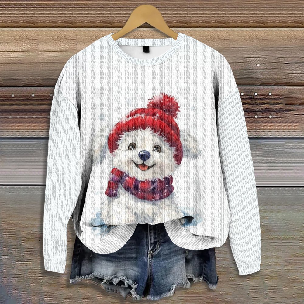 Christmas Santa Claus Crew Neck Dog Casual Knitted Sweater