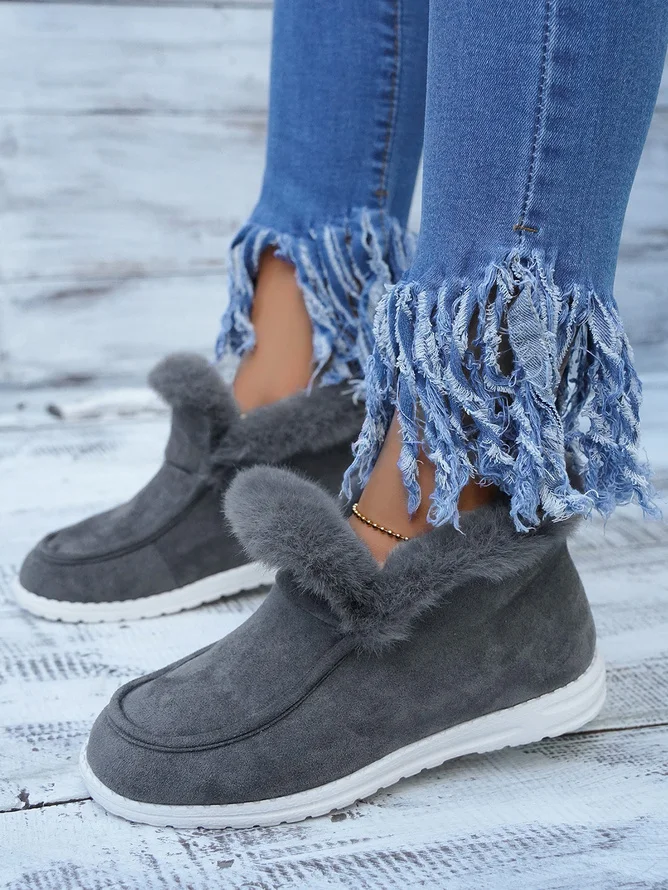 Simple Winter Plain Faux Suede Cotton-Padded Boots