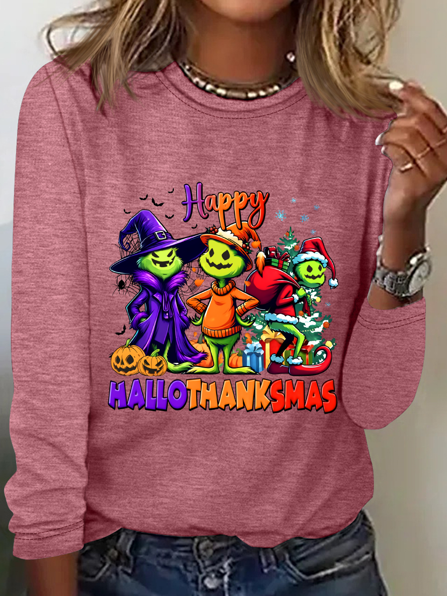 Happy Hallothanksmas Casual Long Sleeve Shirt