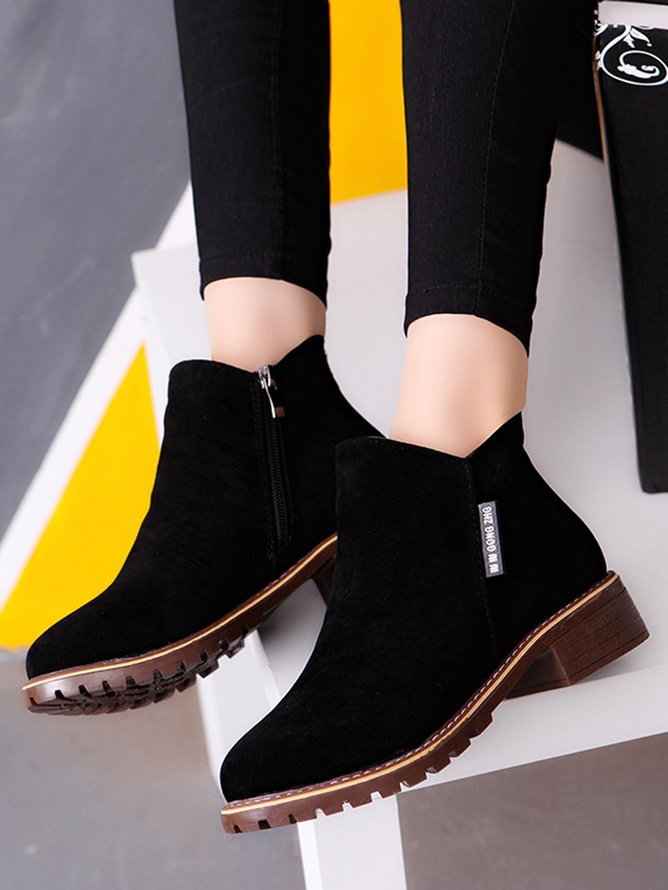 British Style Round Toe Comfortable Zip Low Heel Booties