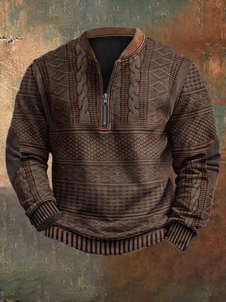 Flash Sale🔥Men's Vintage Knit Print Zip-Up Sweatshirt