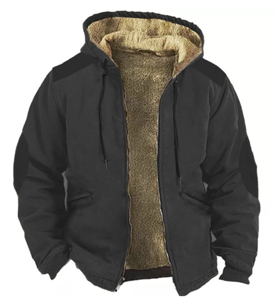 Men's retro outdoor fleece warm hooded jacket