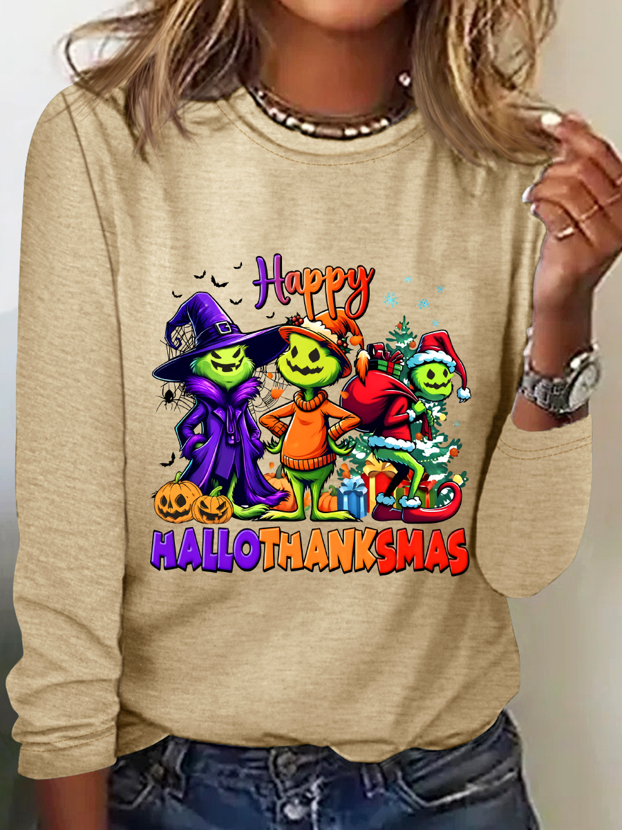 Happy Hallothanksmas Casual Long Sleeve Shirt