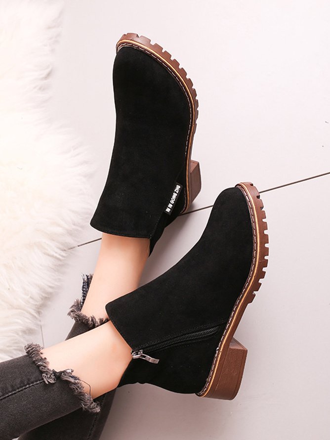 British Style Round Toe Comfortable Zip Low Heel Booties