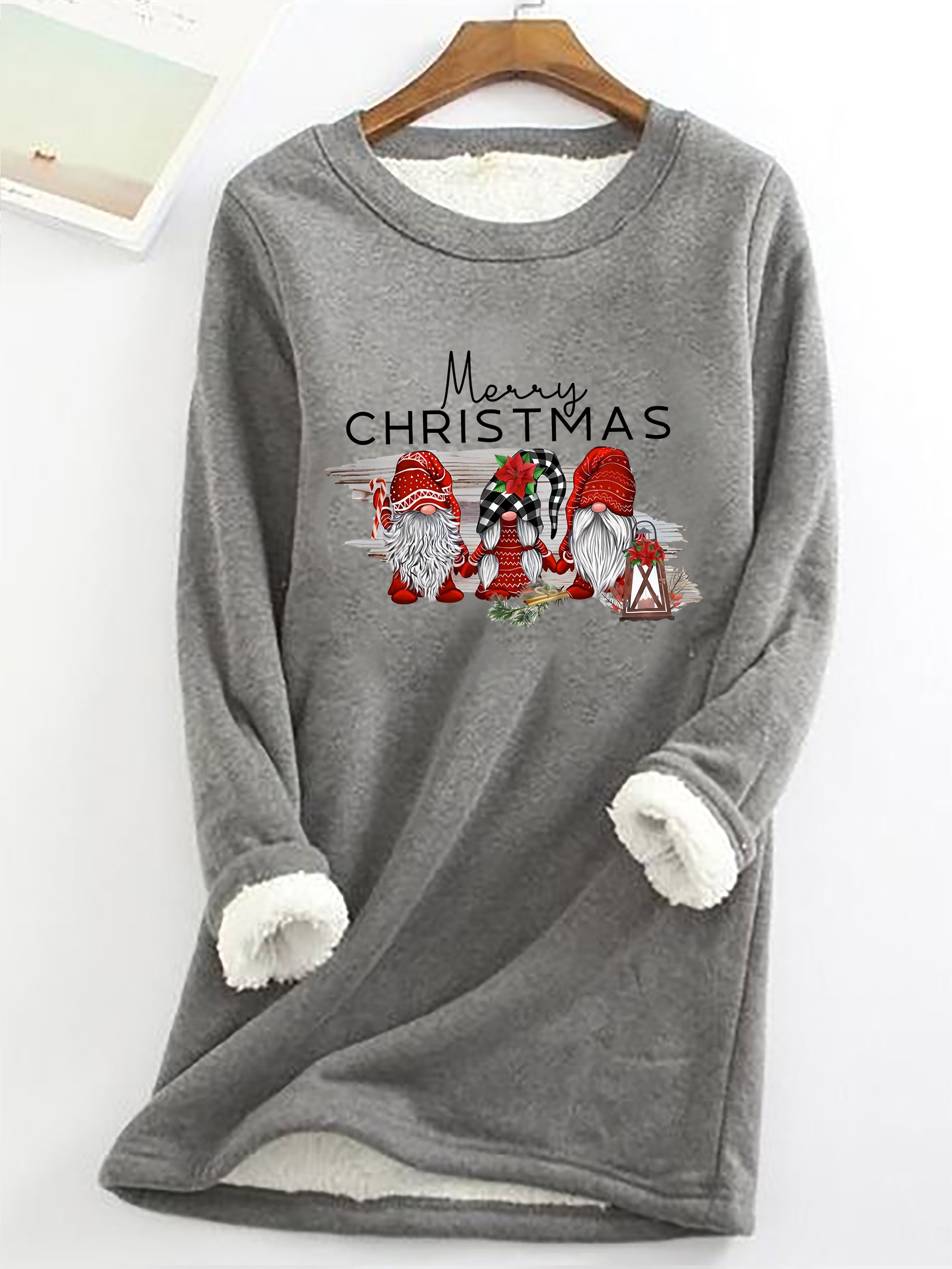 Christmas Gnomes Casual Fluff Fleece Fabric Sweatshirt