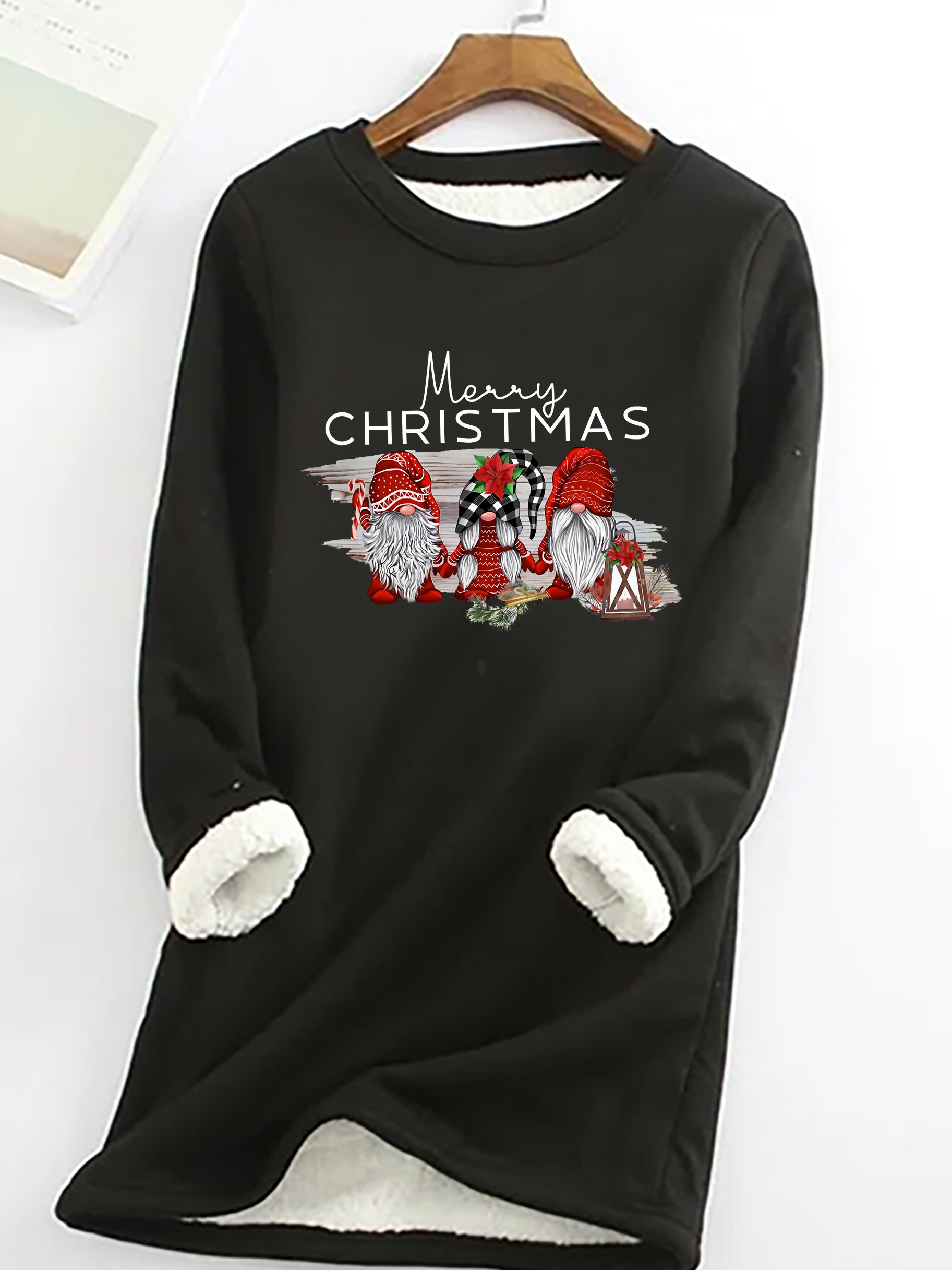 Christmas Gnomes Casual Fluff Fleece Fabric Sweatshirt