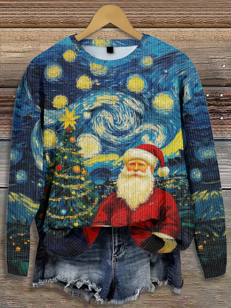 Christmas Santa Claus Abstract Crew Neck Casual Sweater