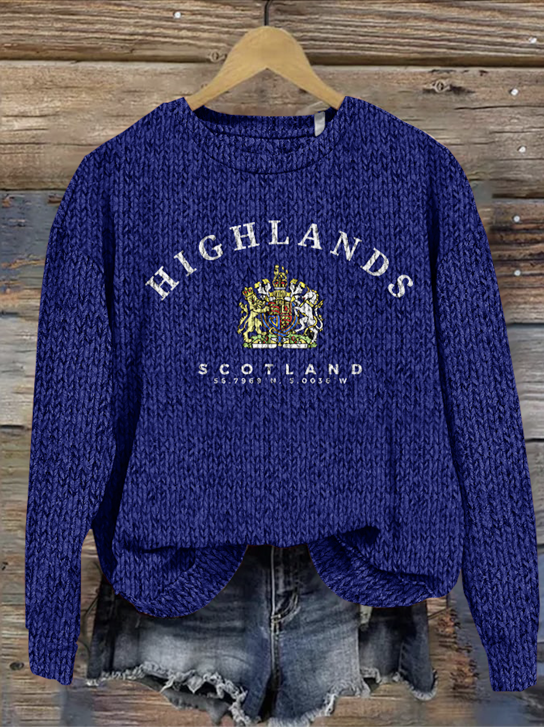 Scottish Highland Pattern Round Neck Sweater