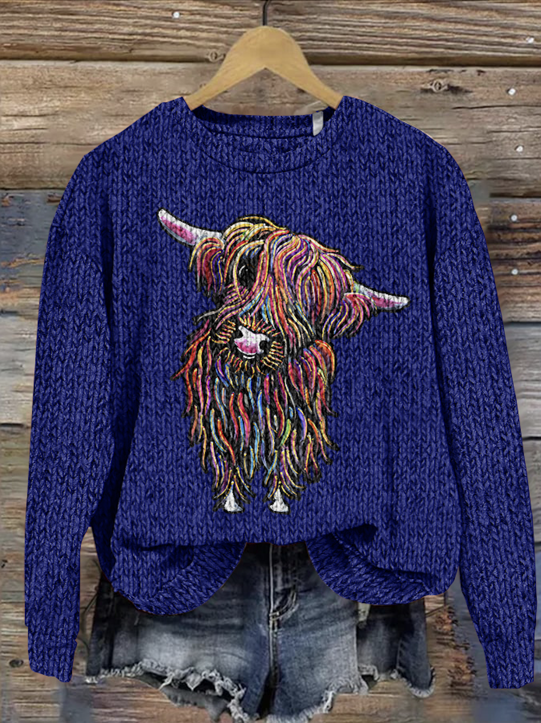 Scottish Highland Cute Calf Round Neck Sweater