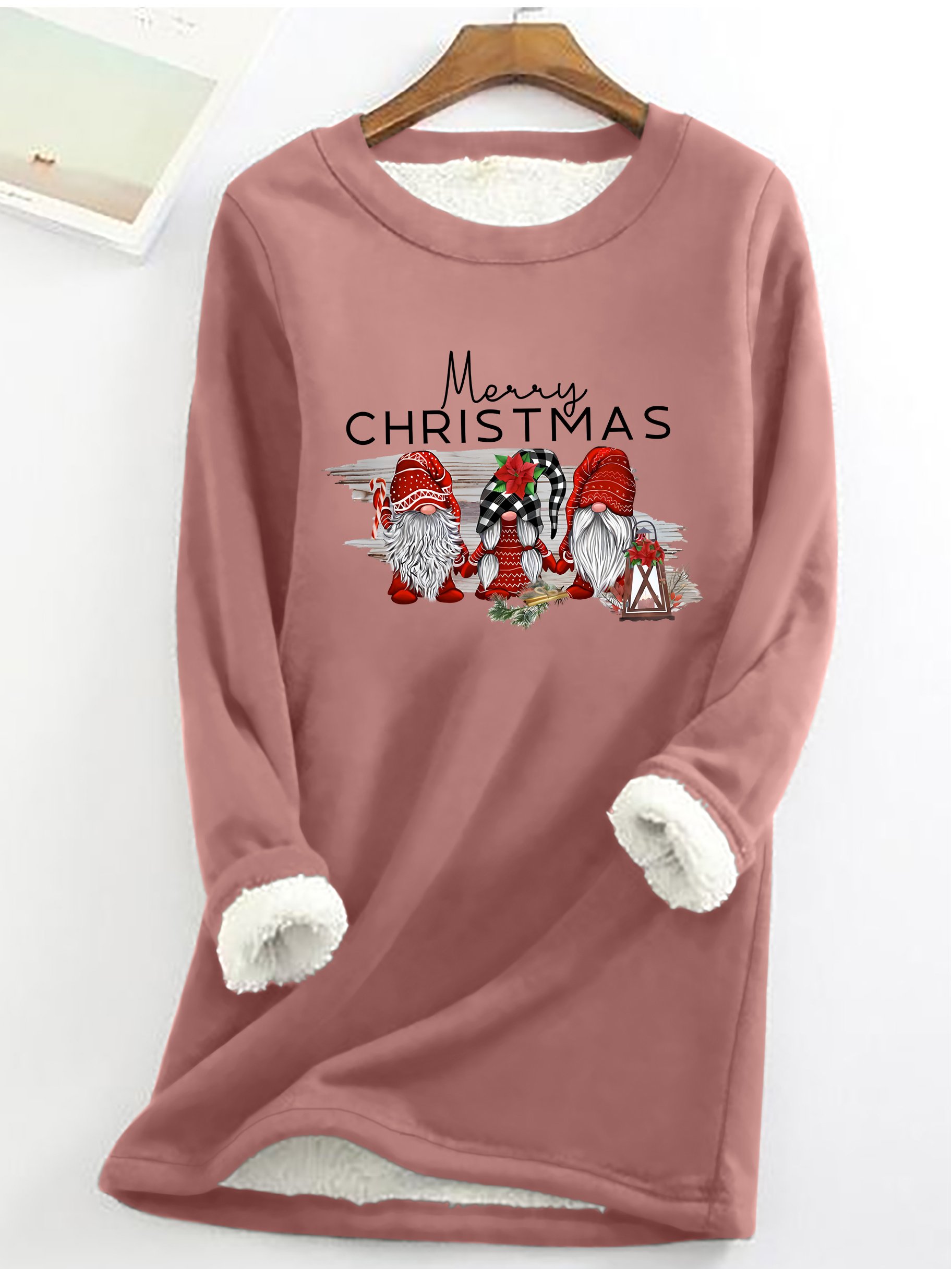 Christmas Gnomes Casual Fluff Fleece Fabric Sweatshirt