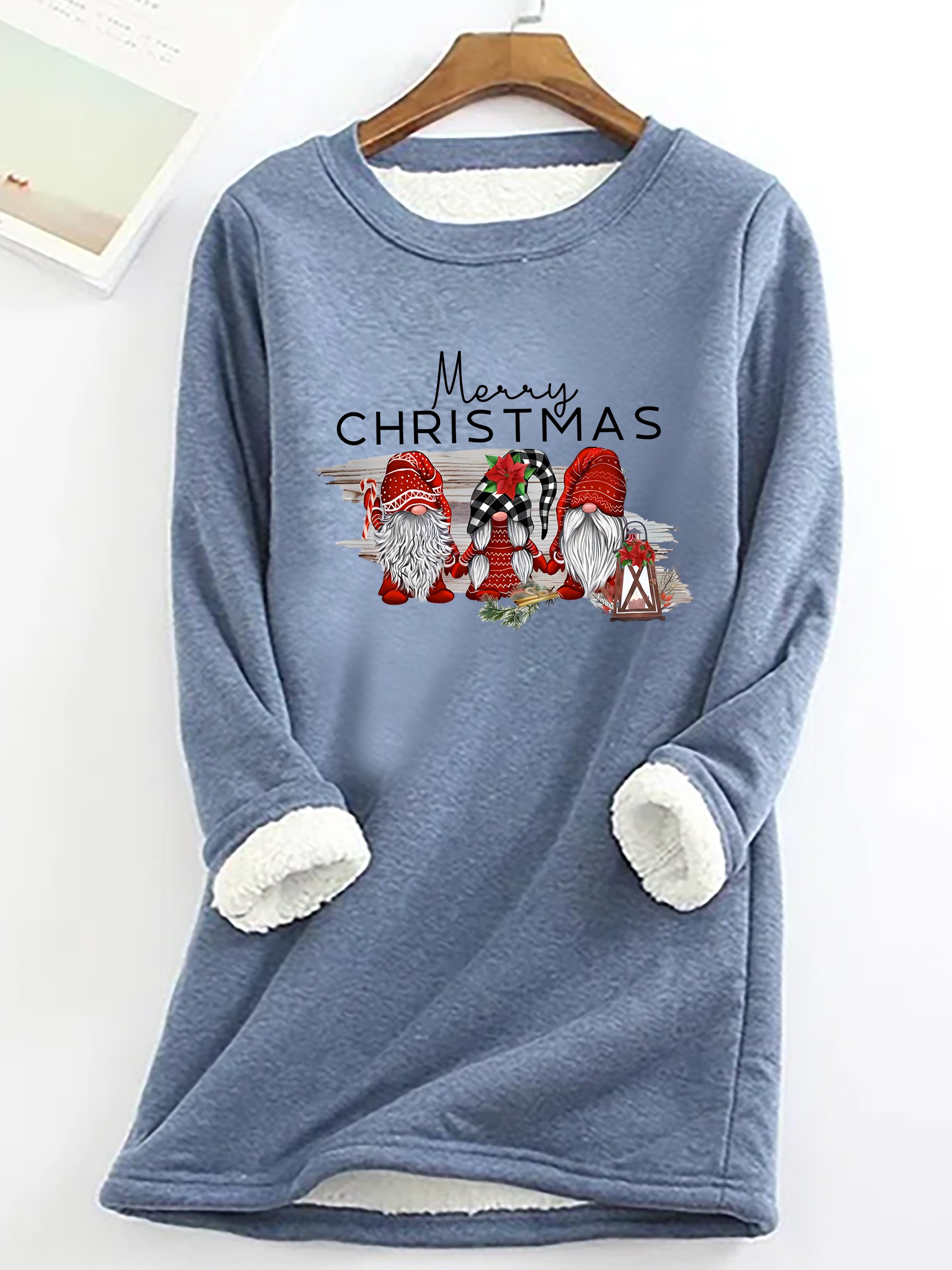 Christmas Gnomes Casual Fluff Fleece Fabric Sweatshirt