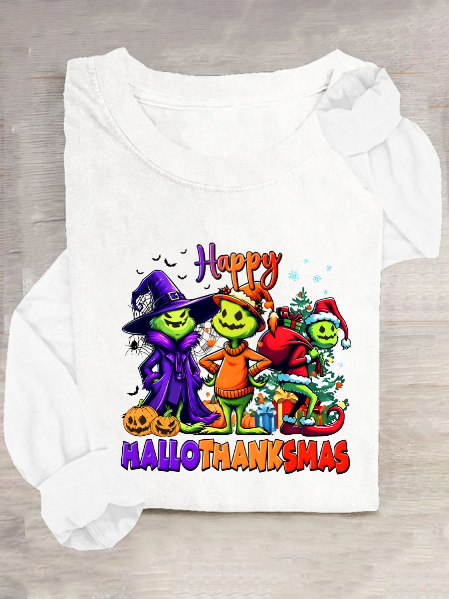 Happy Hallothanksmas Casual Long Sleeve Shirt