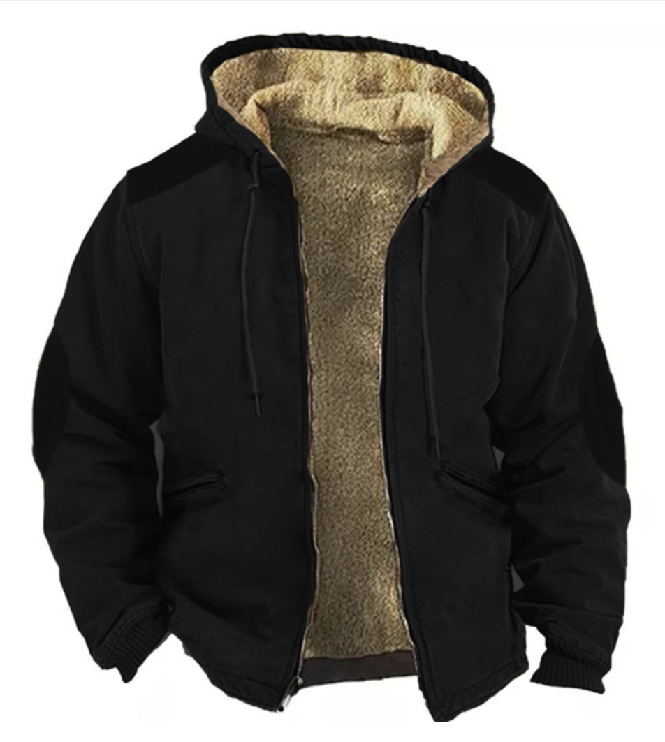 Men's retro outdoor fleece warm hooded jacket