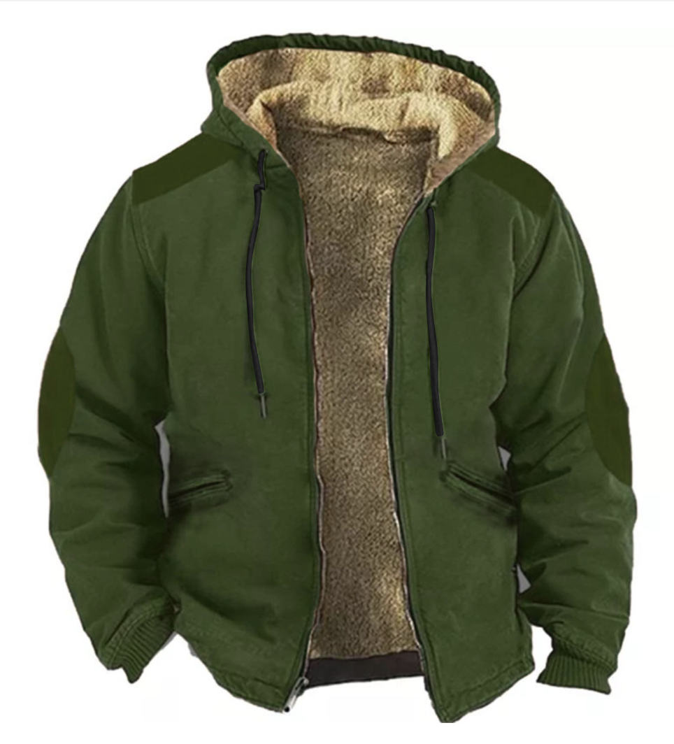 Men's retro outdoor fleece warm hooded jacket