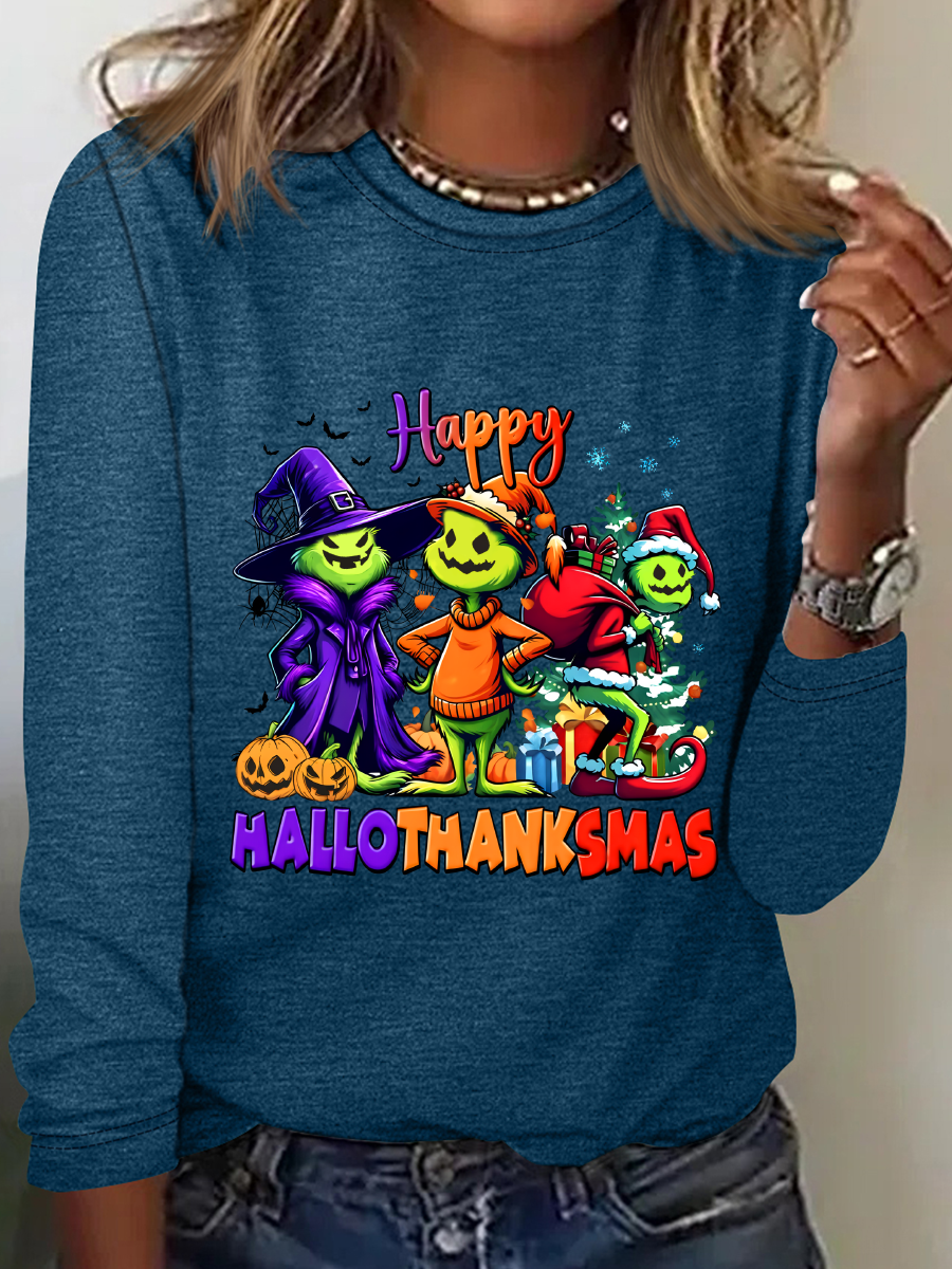 Happy Hallothanksmas Casual Long Sleeve Shirt