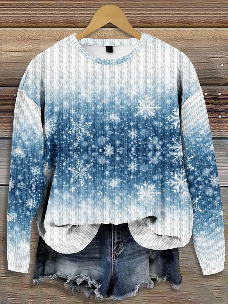 Christmas Snowflake Crew Neck Snowflake Casual Sweater