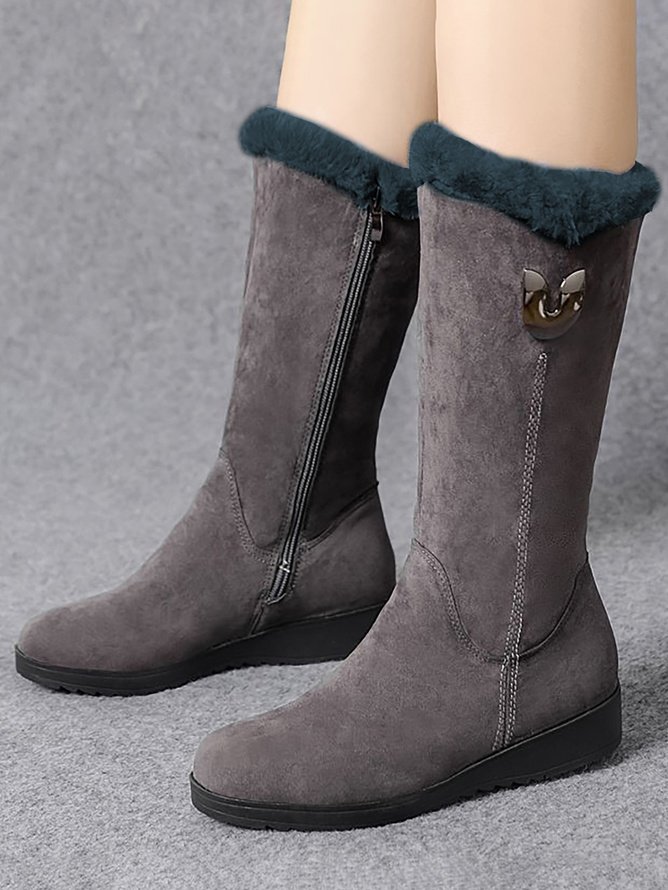 Vintage Soft Faux Suede Warm Plush Zip-Up Boots