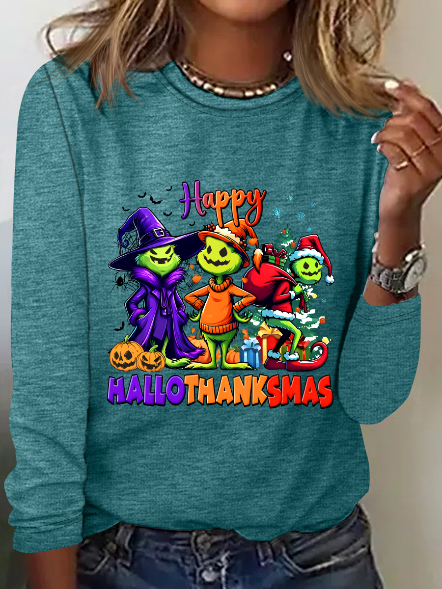 Happy Hallothanksmas Casual Long Sleeve Shirt