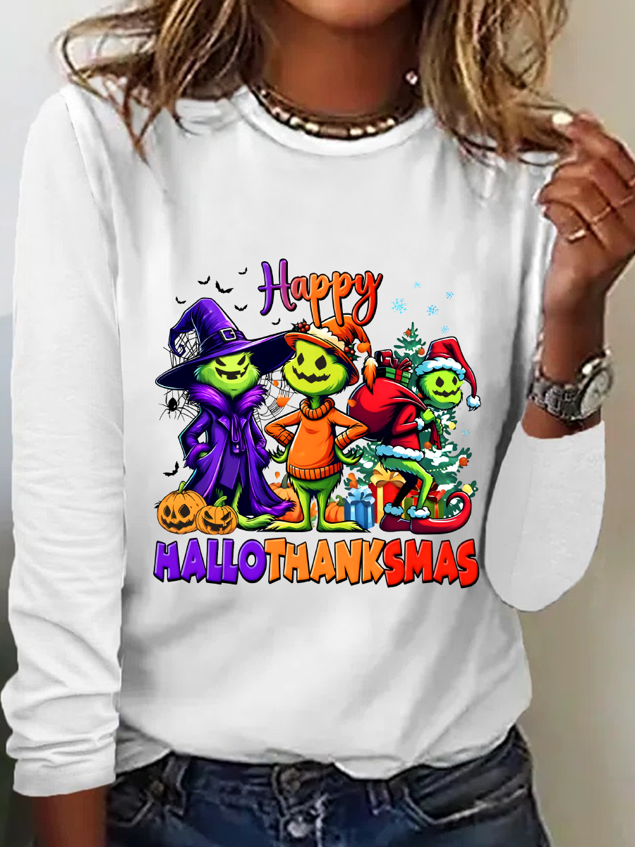 Happy Hallothanksmas Casual Long Sleeve Shirt