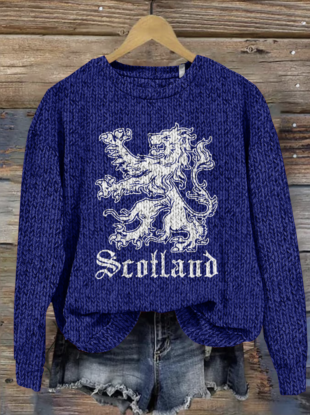 Scottish retro lion round neck sweater