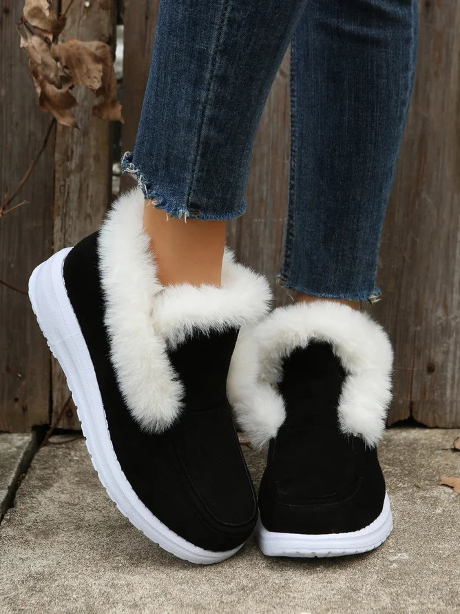 Simple Winter Plain Faux Suede Cotton-Padded Boots