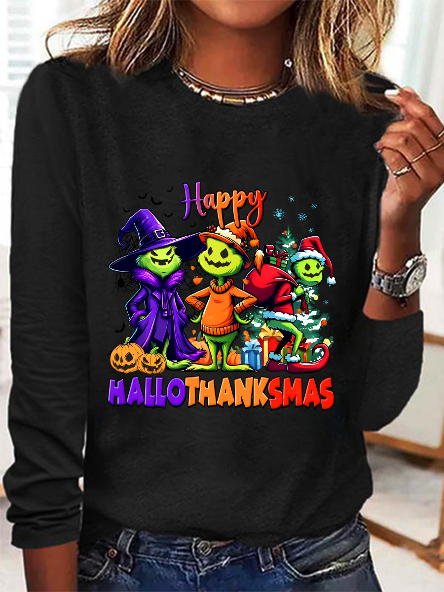 Happy Hallothanksmas Casual Long Sleeve Shirt