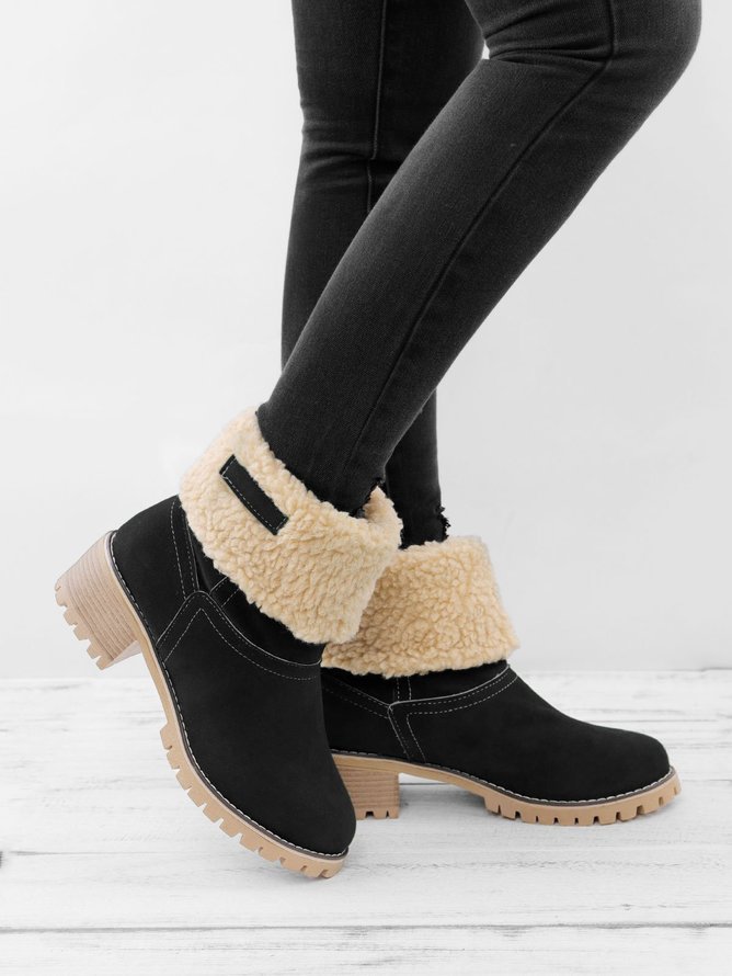 Plain Winter Cowhide Leather Casual Cotton-Padded Boots