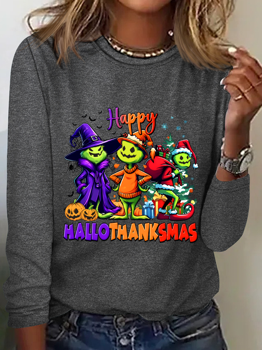 Happy Hallothanksmas Casual Long Sleeve Shirt