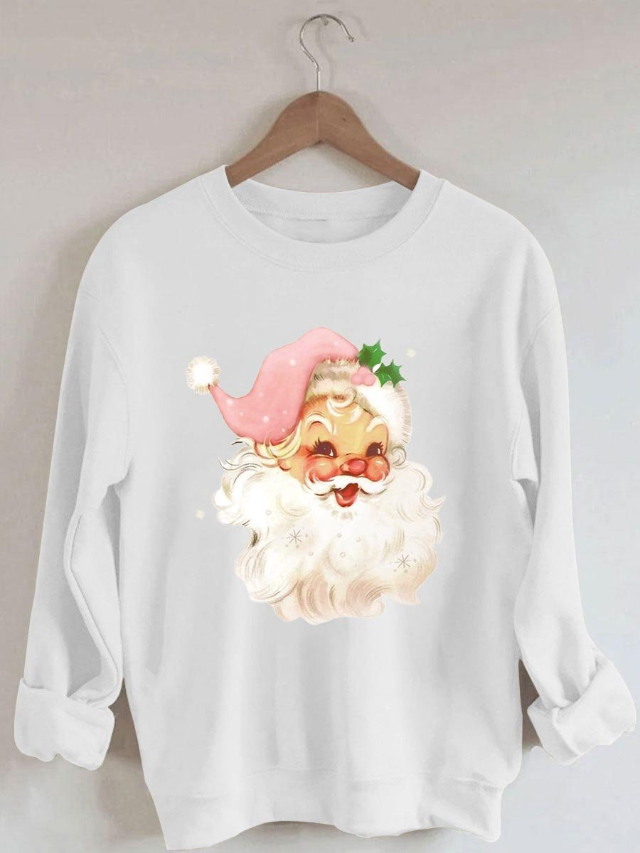 Holiday Pink Santa Print Sweatshirt