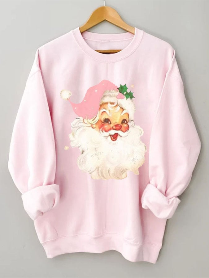 Holiday Pink Santa Print Sweatshirt