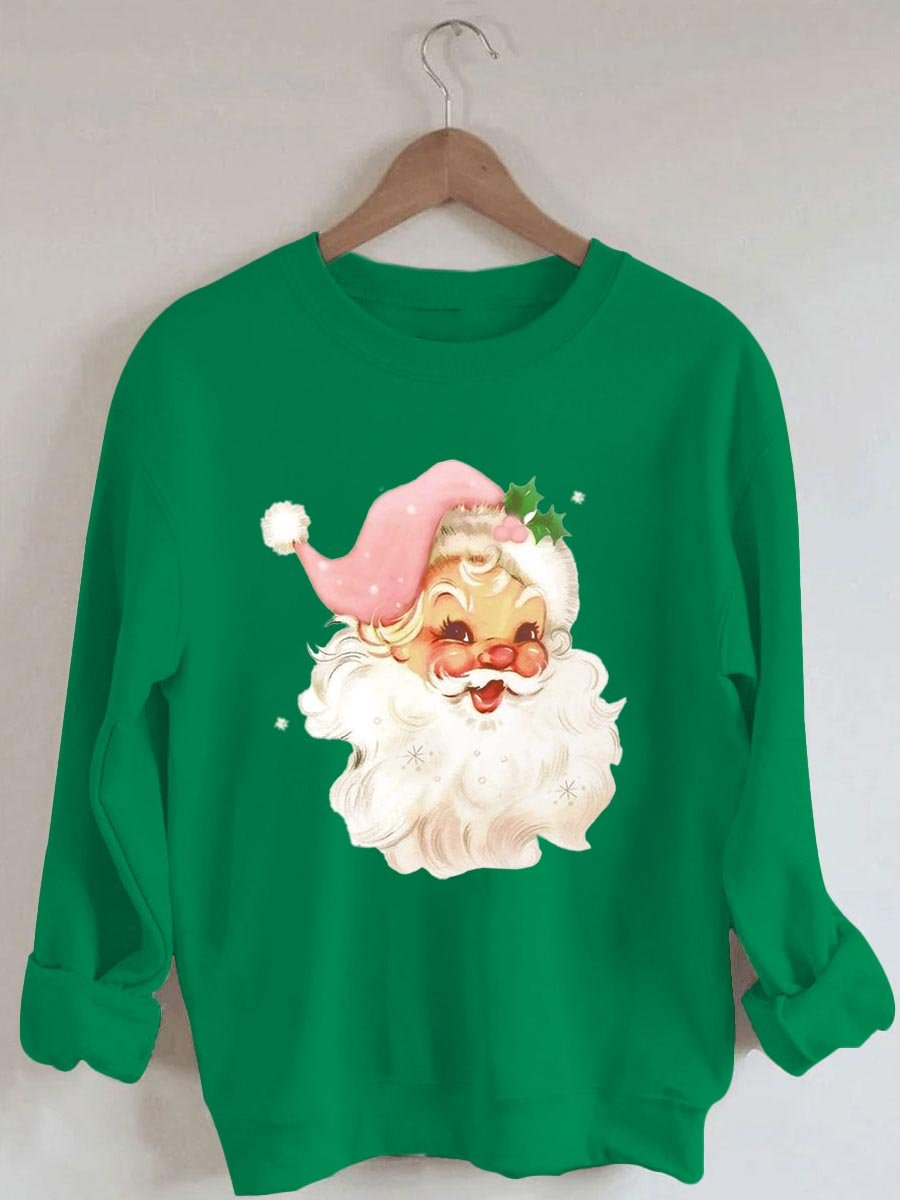 Holiday Pink Santa Print Sweatshirt