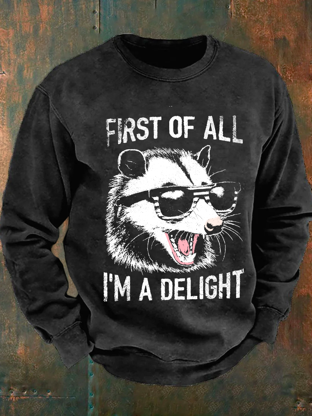 Vintage First Of All I'm A Delight Retro Funny Raccoon Men's Casual Sweatshirt