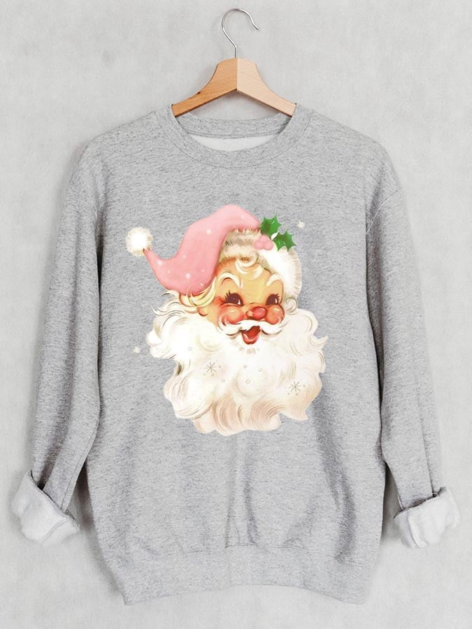 Holiday Pink Santa Print Sweatshirt