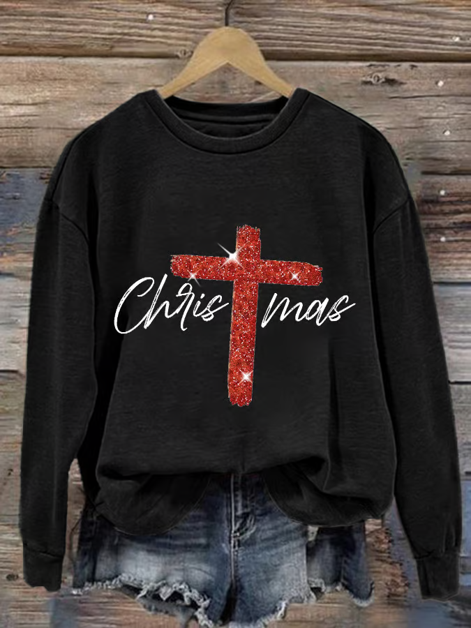 Retro Christmas Faith Cross Print Sweatshirt