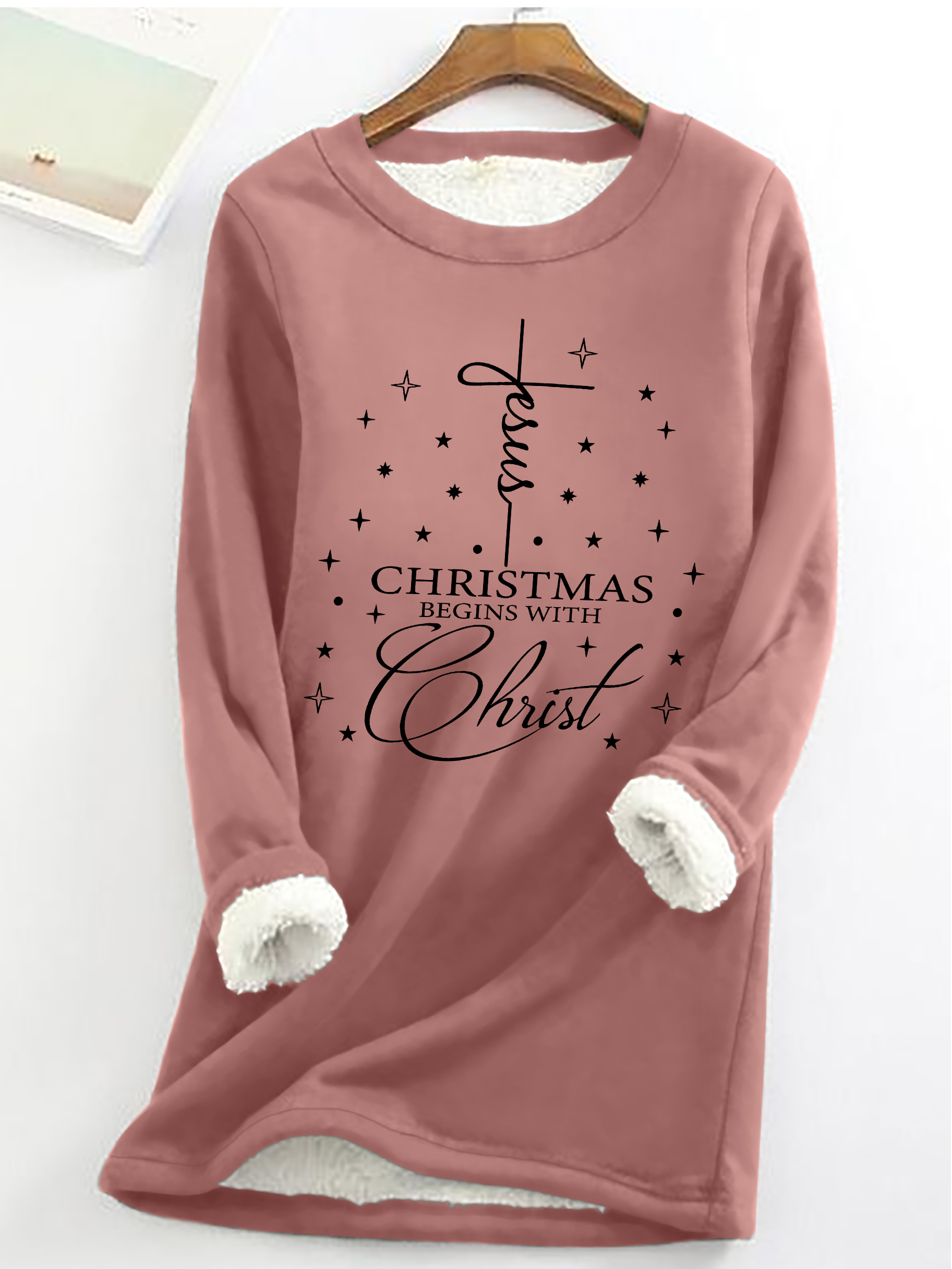 Christmas Begins With Christ Casual Fluff Fleece Fabric Sweatshirt