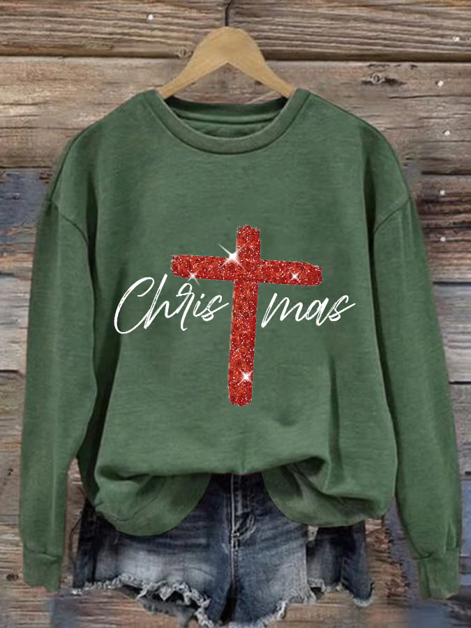 Retro Christmas Faith Cross Print Sweatshirt