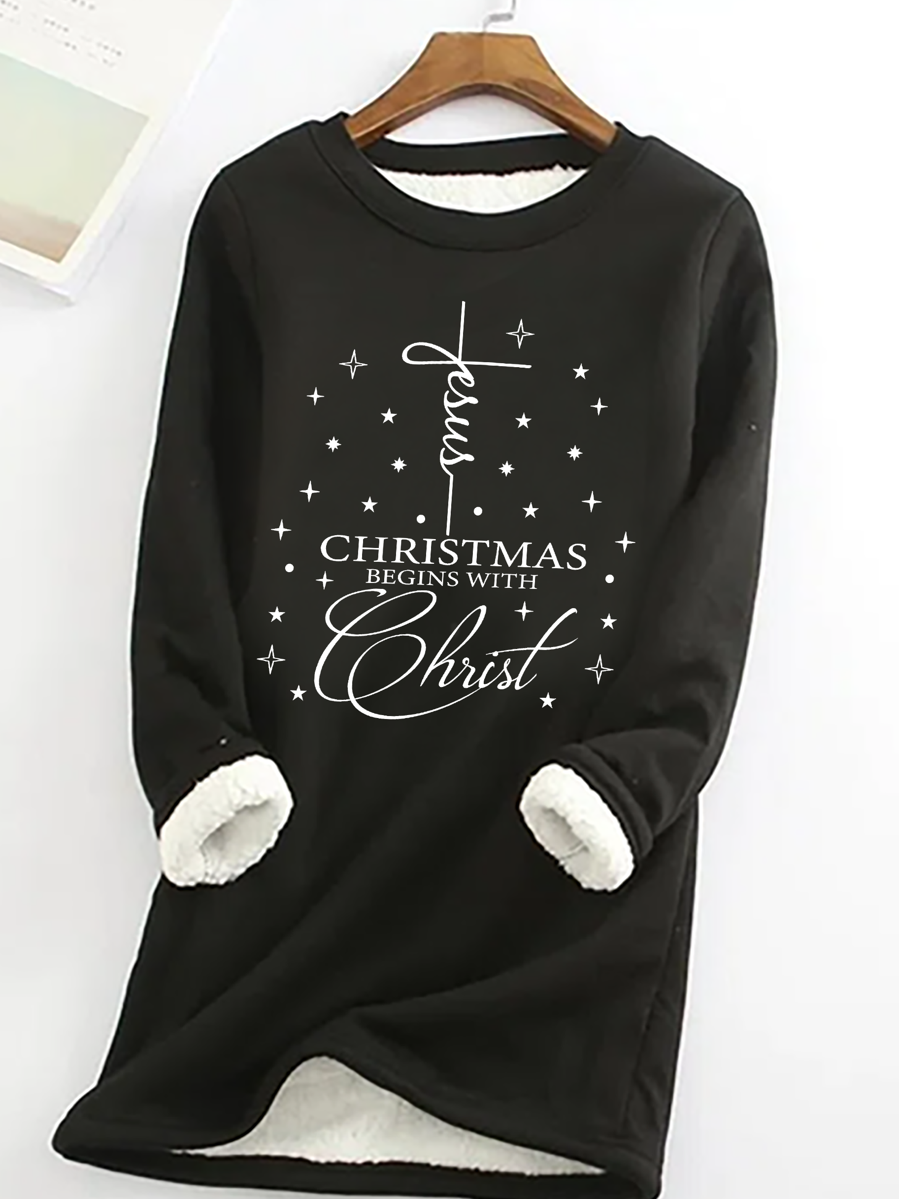 Christmas Begins With Christ Casual Fluff Fleece Fabric Sweatshirt