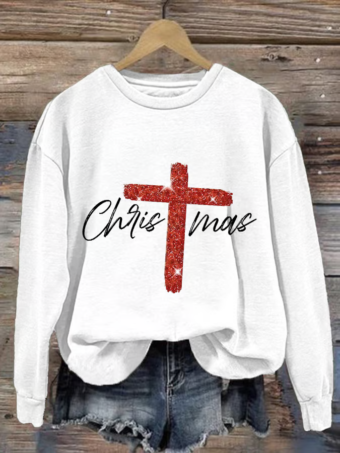 Retro Christmas Faith Cross Print Sweatshirt