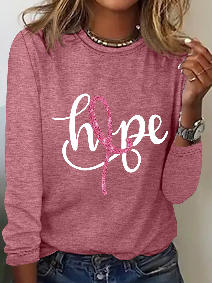 Breast Cancer Hope Ribbon Casual Long Sleeve Shirt