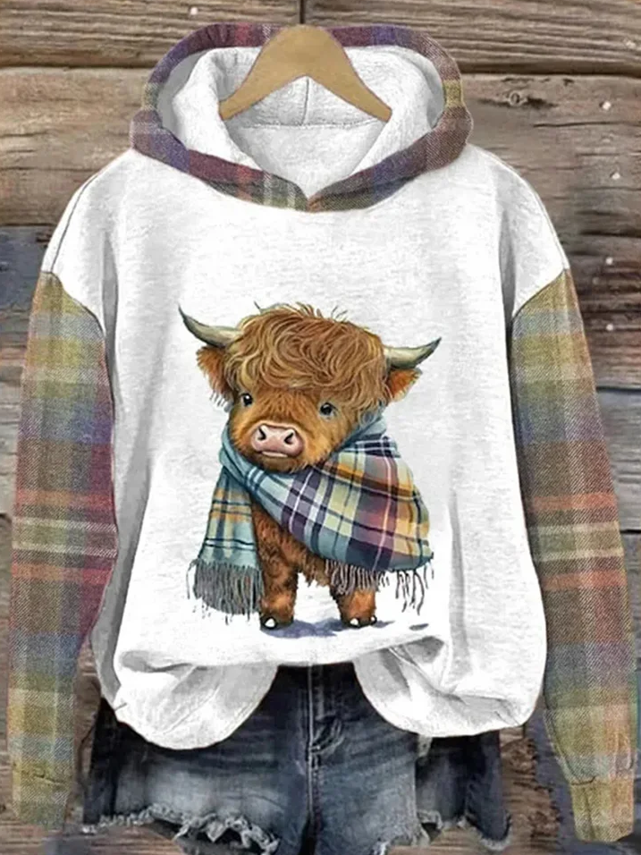 Wearshes Cute Highland Cow Print Casual Sweatshirt Hoodie