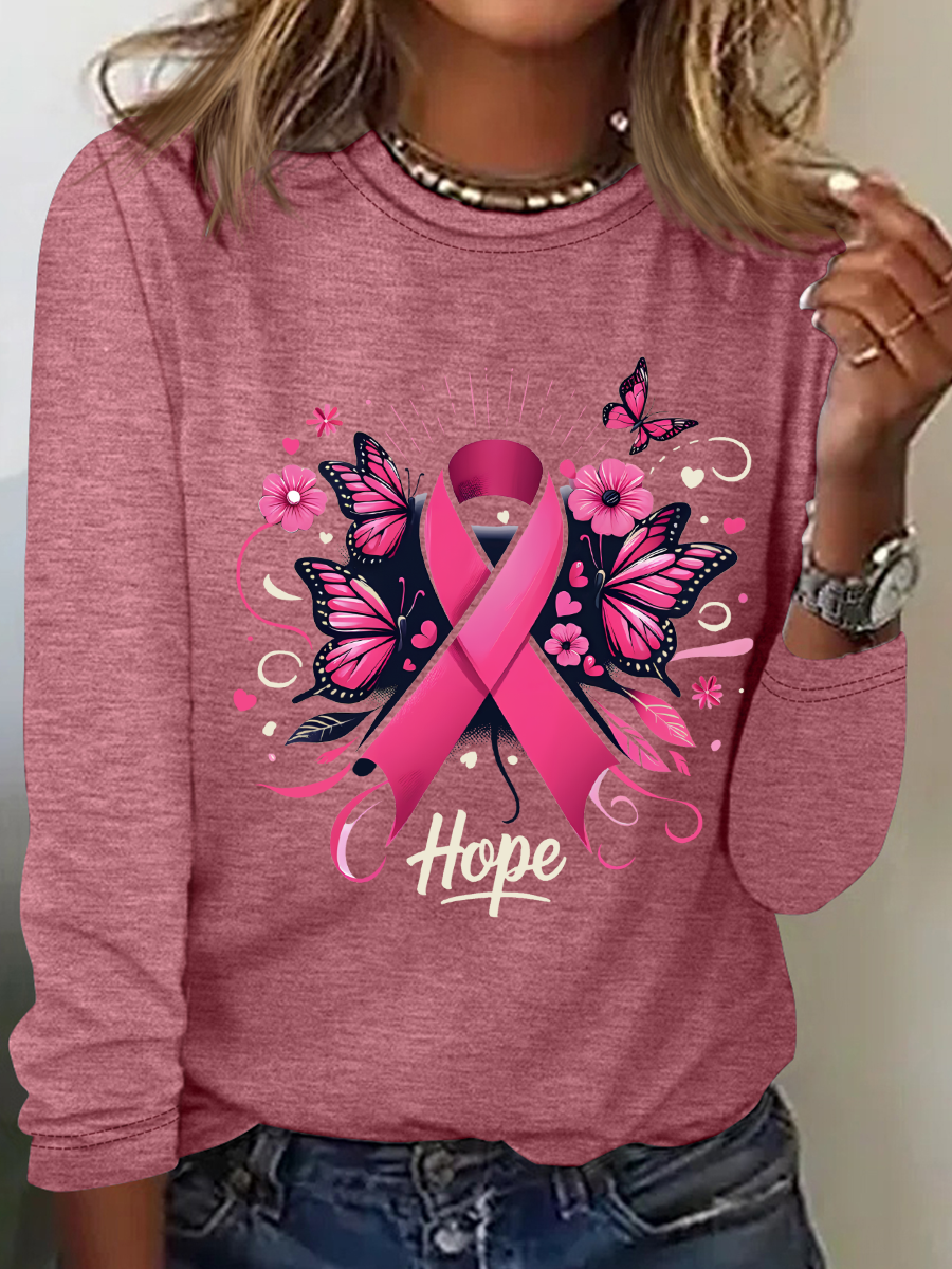 Cancer Hope Png Pink Butterfly Breast Cancer Casual Long Sleeve Shirt