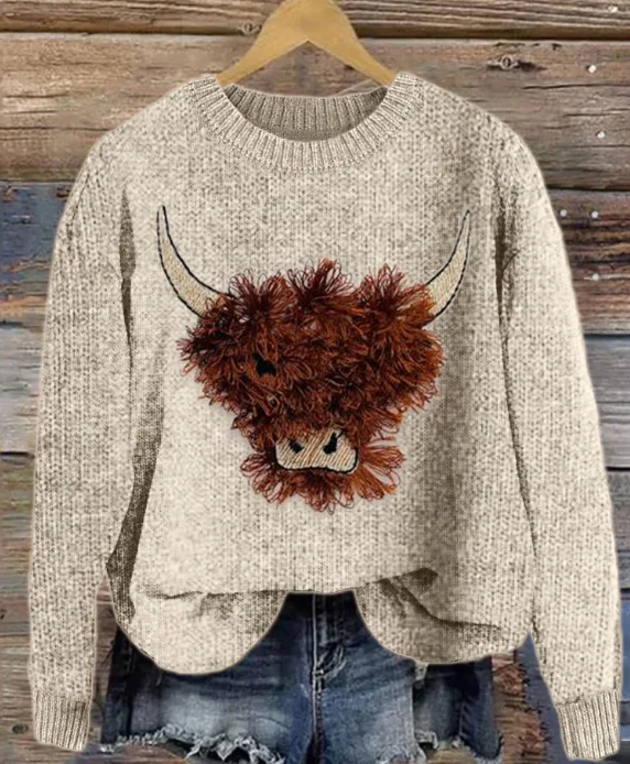 Imogen – flauschiger pullover mit kuhstickerei Sweater