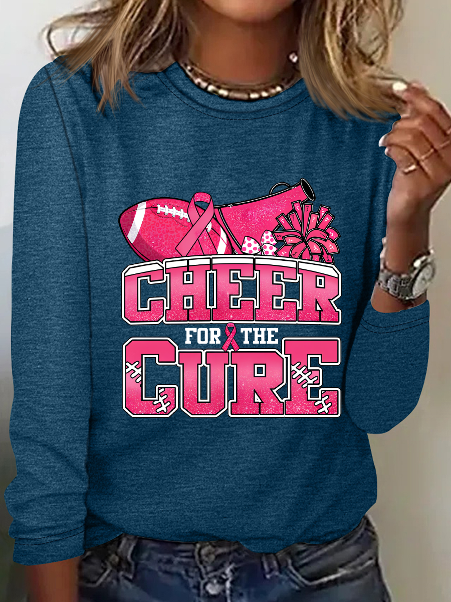 Cheer For The Cure Breast Cancer Football Casual Long Sleeve Shirt