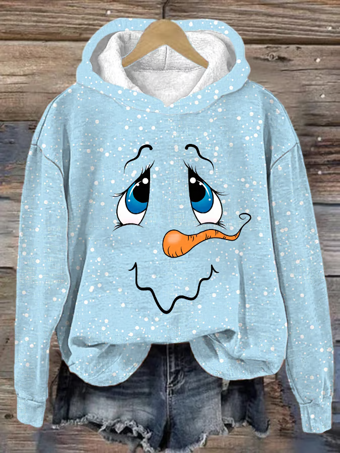 Women's Christmas Snowman Print Hooded Sweatshirt