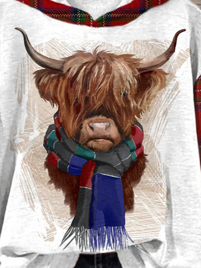 Women's Check Highland Cow Print Hoodie