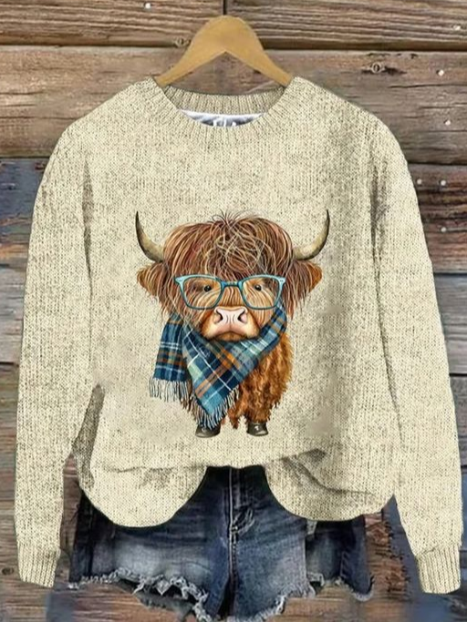 Women's West Highland Cow Print Casual 3D Printing Casual Knitted Sweater