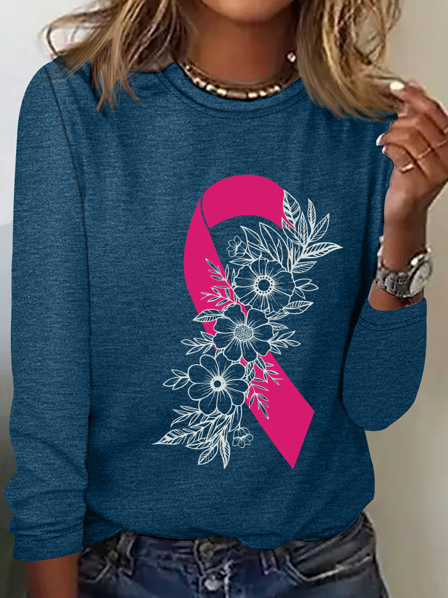 Breast Cancer Pink Ribbon Cancer Casual Long Sleeve Shirt